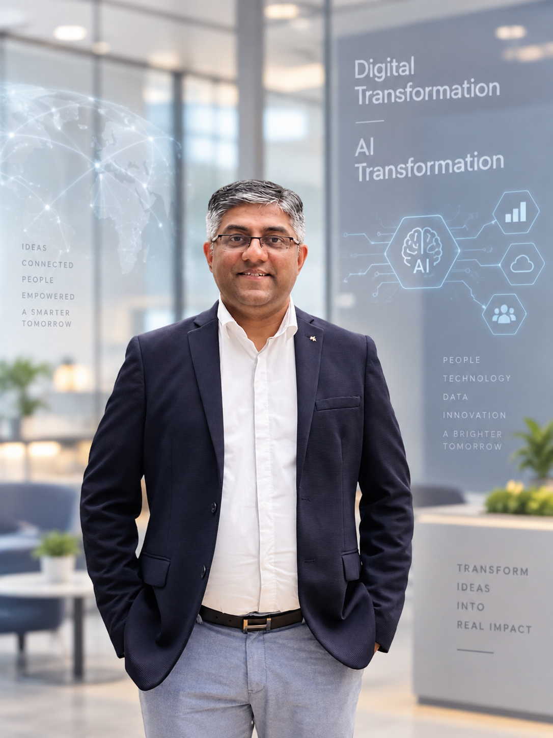 Liven Varghese in a digital and AI transformation setting